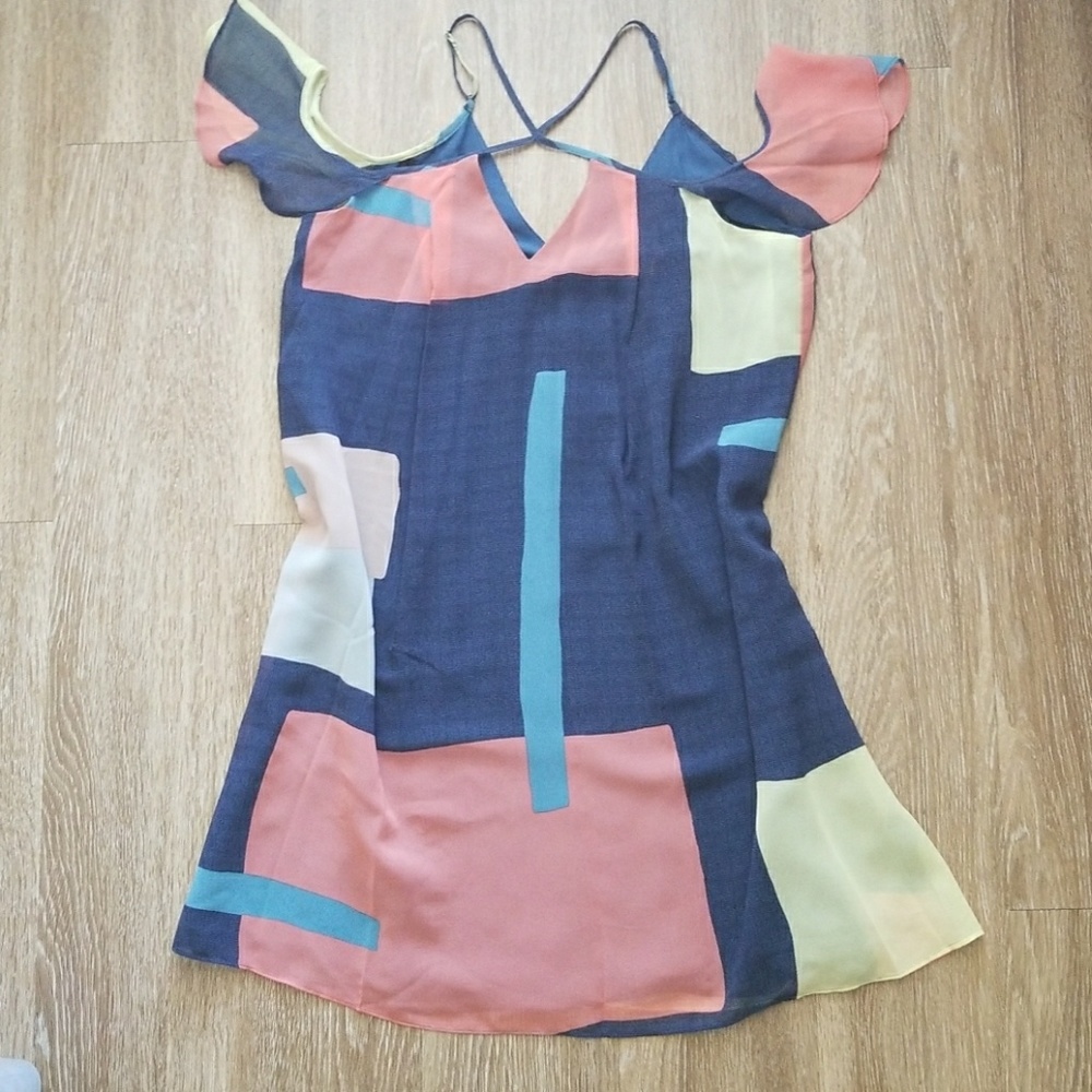 BCBG blocks print cold shoulder dress